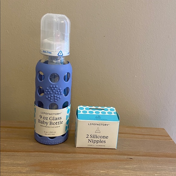 Other - Lifefactory Blue Glass Baby Bottle with extra nipples